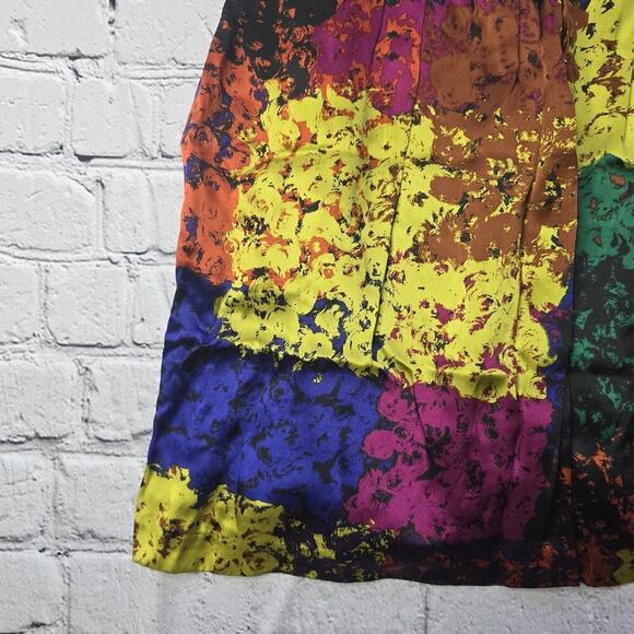 Trina Turk 100% Silk Shanghai Rainbow Thick Waistline Short Sleeve Dress Size 10 - Picture 7 of 13